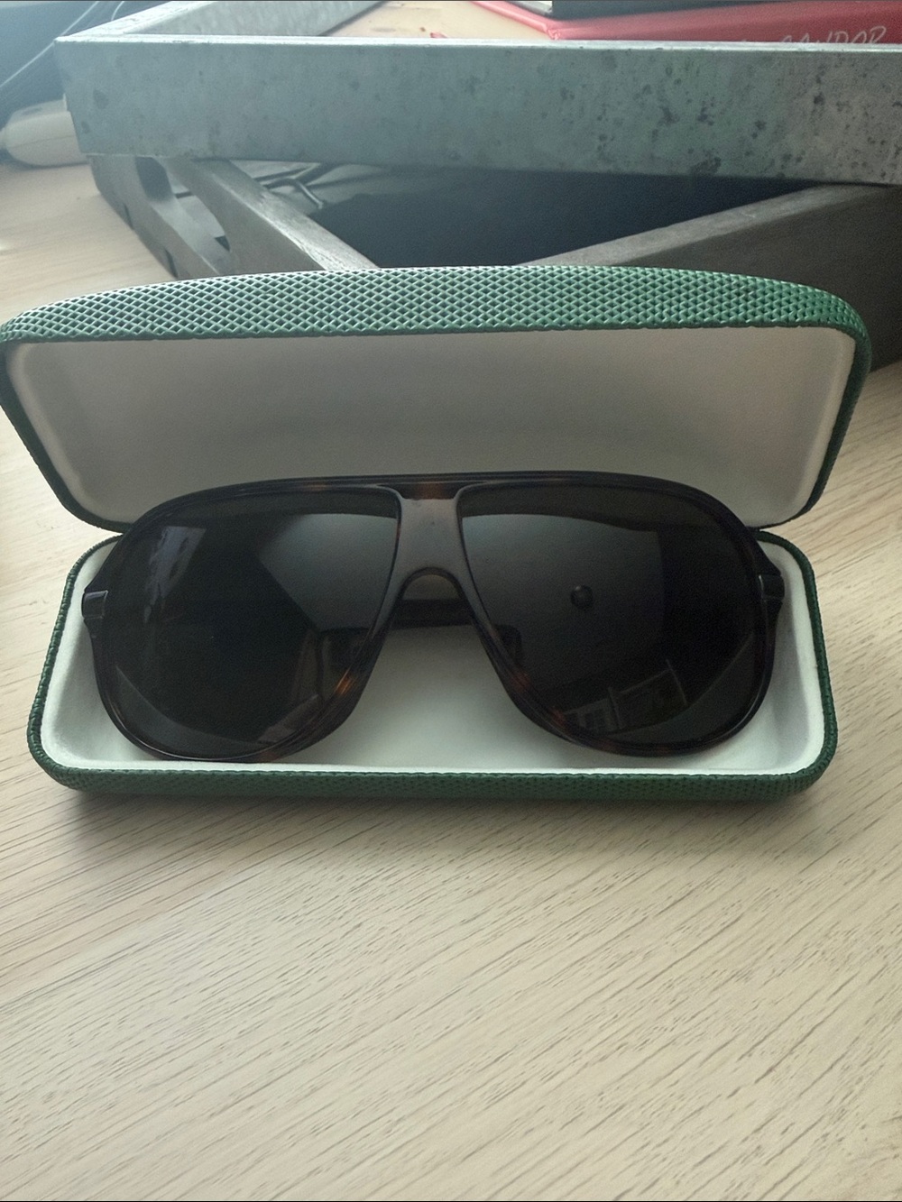 Lacoste Tortoiseshell Aviator Sunglasses with Dark Lenses